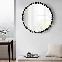Black Foiled Beaded Wall Mirror, 36 in.