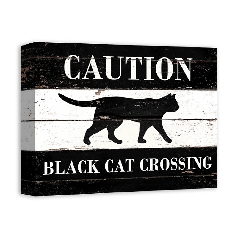 Caution Black Cat Crossing Halloween Canvas Print