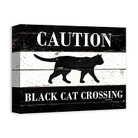 Caution Black Cat Crossing Halloween Canvas Print