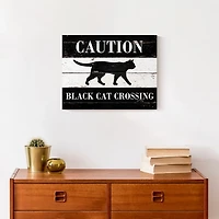 Caution Black Cat Crossing Halloween Canvas Print