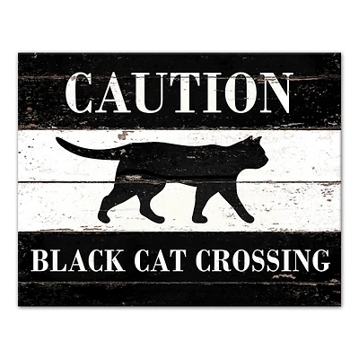 Caution Black Cat Crossing Halloween Canvas Print