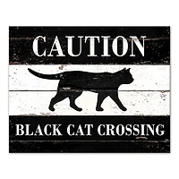 Caution Black Cat Crossing Halloween Canvas Print