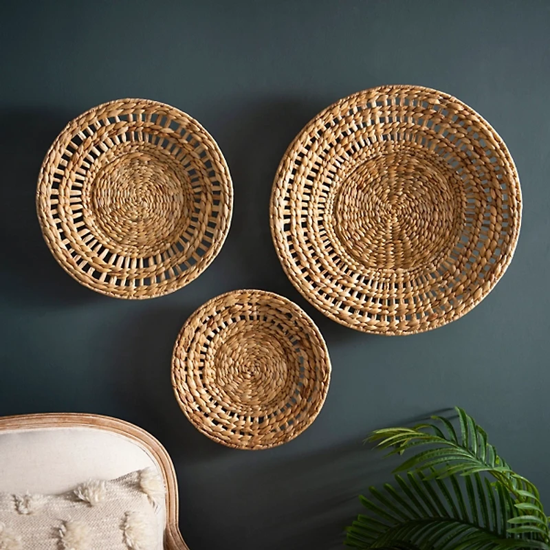Water Hyacinth Basket Wall Plaques, Set of 3