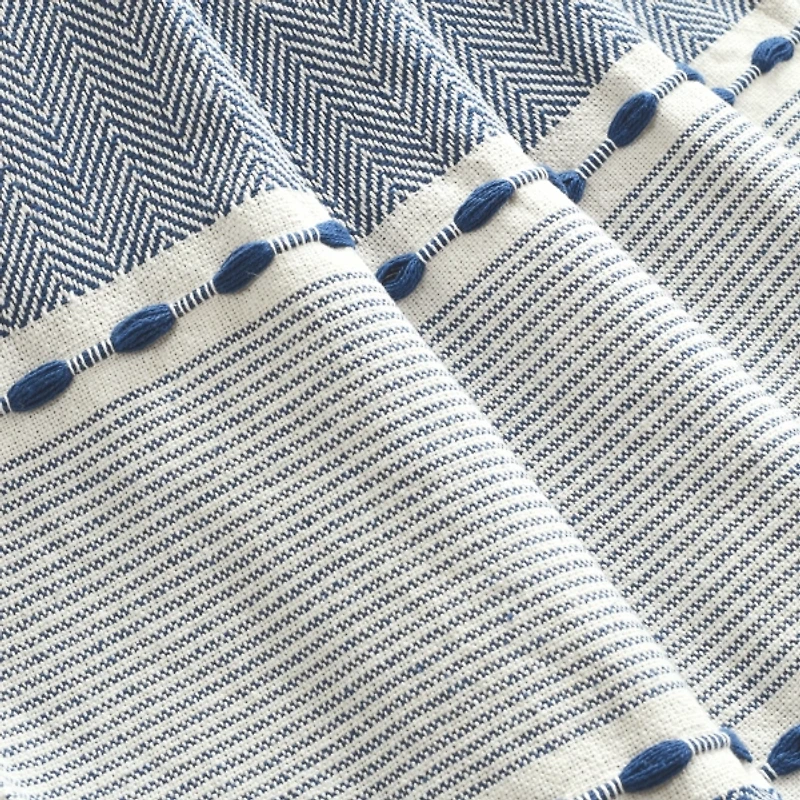 Navy and White Herringbone Stripe Throw