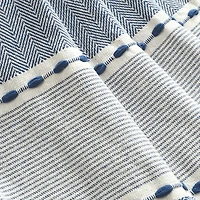 Navy and White Herringbone Stripe Throw