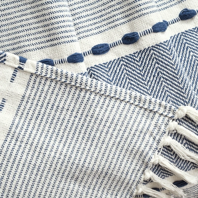 Navy and White Herringbone Stripe Throw