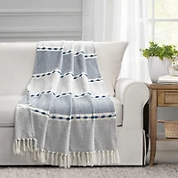 Navy and White Herringbone Stripe Throw