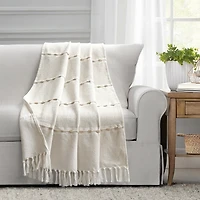 Tan and White Herringbone Stripe Throw