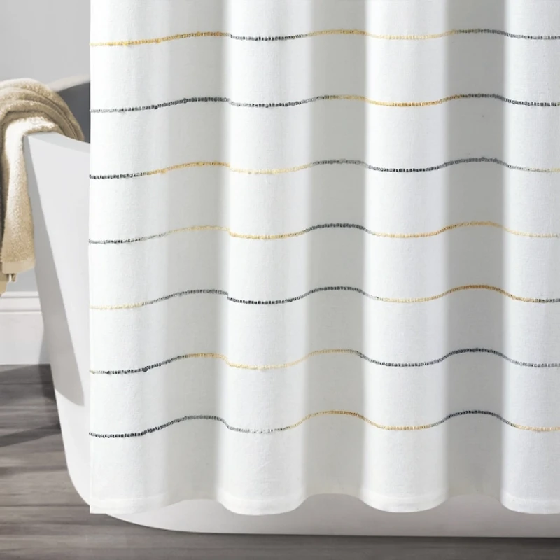 Yellow and Gray Ombre Stripe Shower Curtain