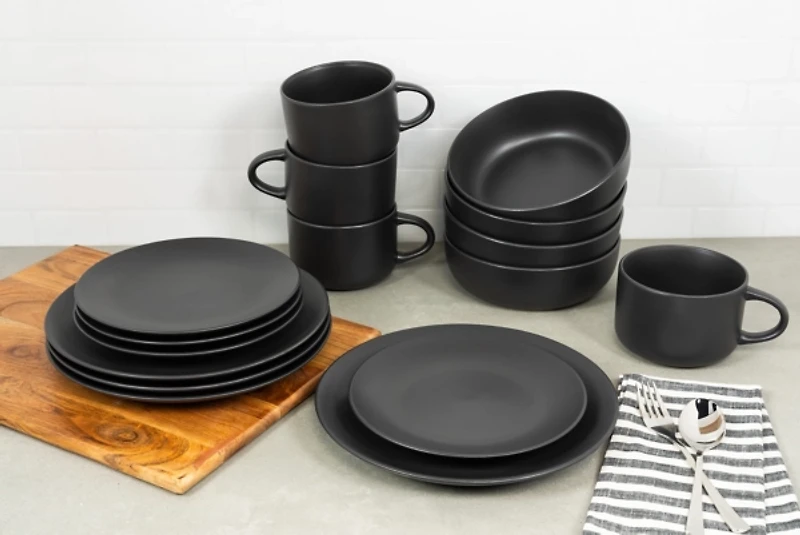 Matte Black Ceramic 16-pc. Dinnerware Set