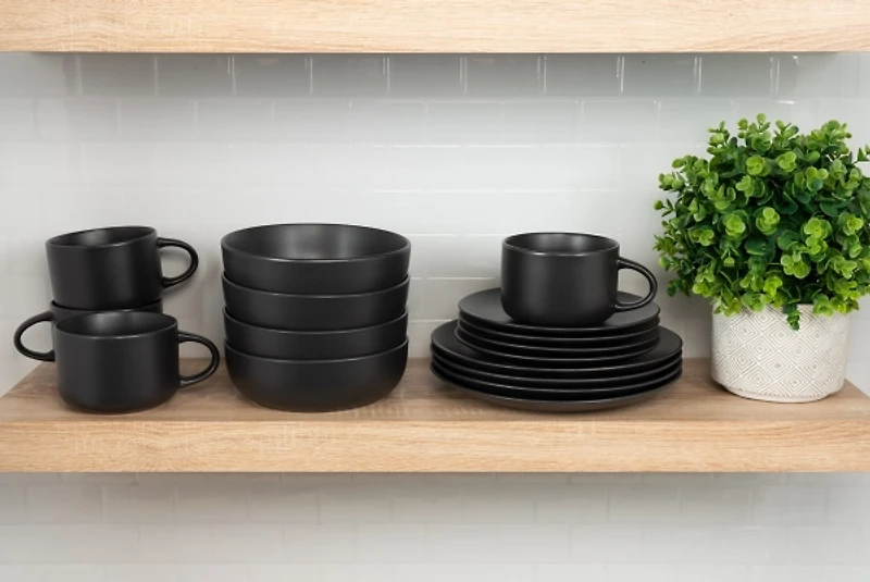 Matte Black Ceramic 16-pc. Dinnerware Set