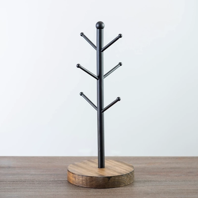 Metal and Pine Wood Mug Tree
