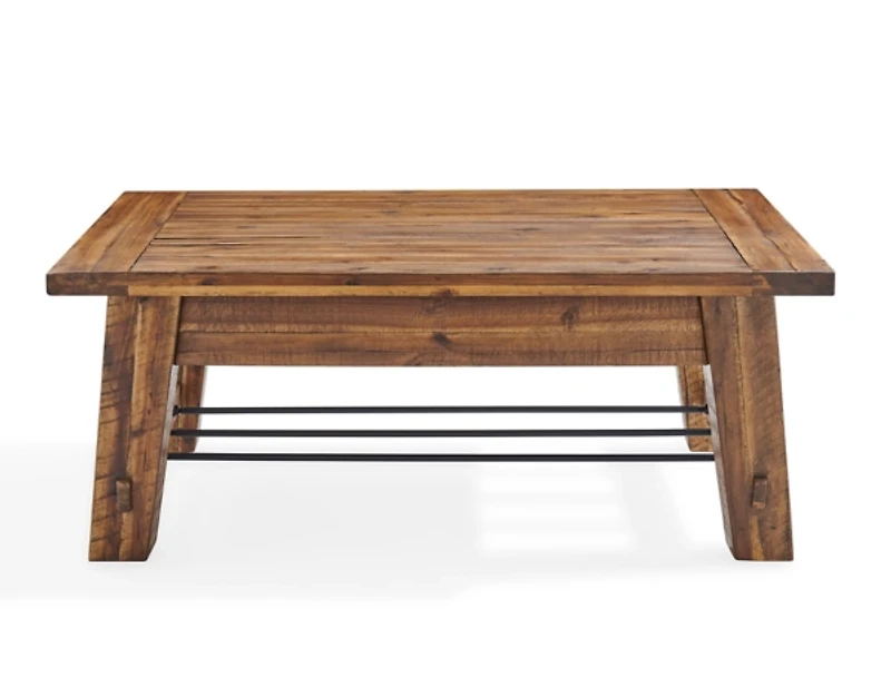 Honey Acacia Wood Coffee Table with Metal Bars
