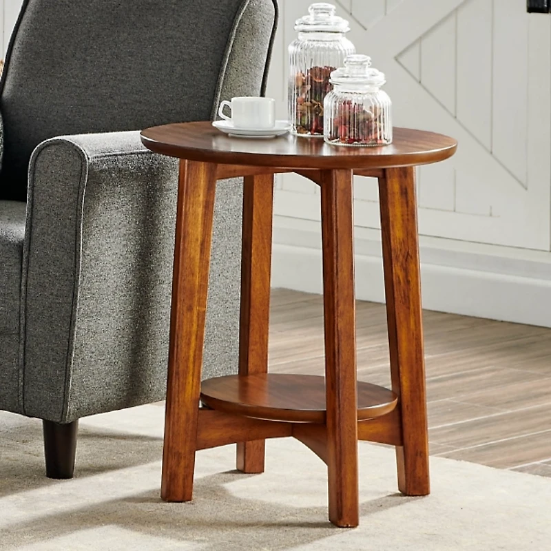 Warm Chestnut Wood Round Accent Table