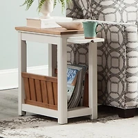 Ivory and Natural Wood Magazine Shelf Accent Table