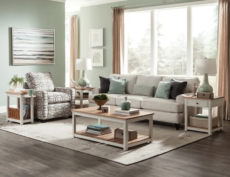 Ivory and Natural Wood Magazine Shelf Accent Table