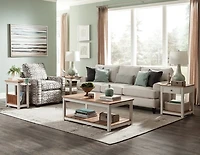 Ivory and Natural Wood Magazine Shelf Accent Table