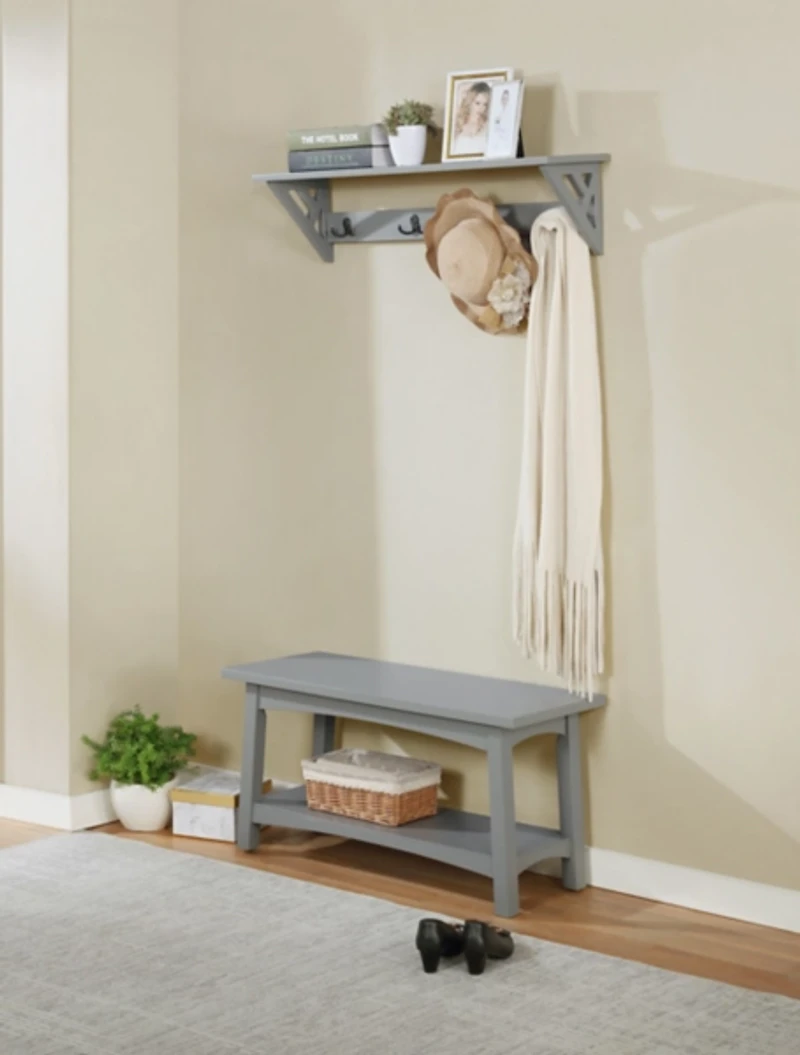 Dove Gray Rustic Farmhouse Wood Bench
