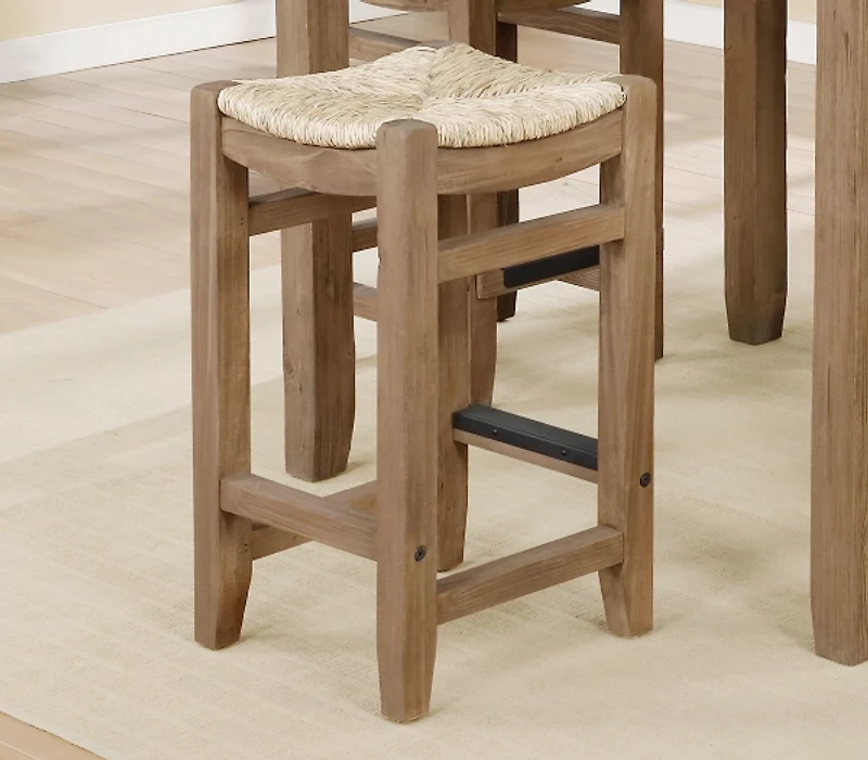 Twisted Seagrass and Wood Counter Stools, Set of 2
