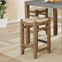 Twisted Seagrass and Wood Counter Stools, Set of 2