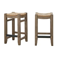 Twisted Seagrass and Wood Counter Stools, Set of 2