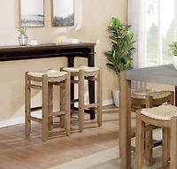 Twisted Seagrass and Wood Bar Stool