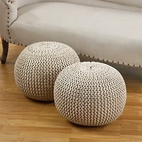 Ivory and Gold Foil Rope Twist Cotton Pouf