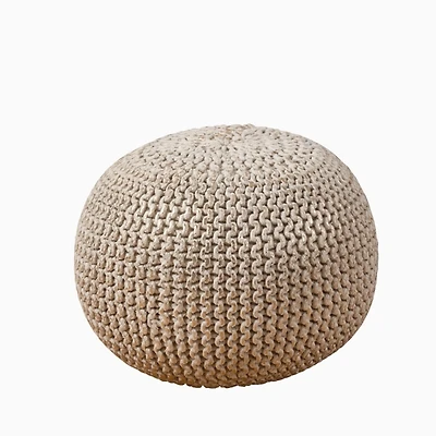 Ivory and Gold Foil Rope Twist Cotton Pouf