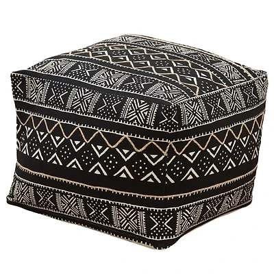 Black and White Mudcloth Cotton Pouf