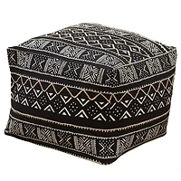 Black and White Mudcloth Cotton Pouf