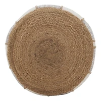 Natural Gray and White Striped Jute Pouf