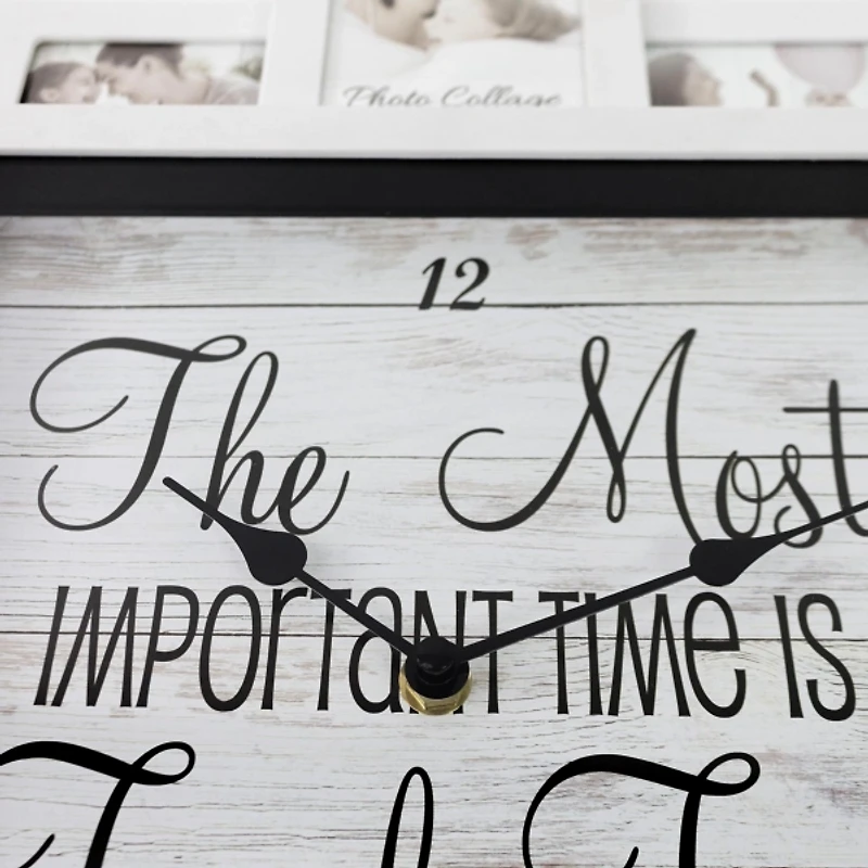 White 12 Photo Frame Collage Family Time Clock