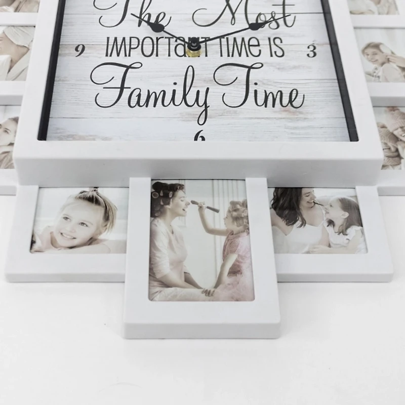 White 12 Photo Frame Collage Family Time Clock