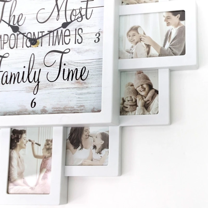 White 12 Photo Frame Collage Family Time Clock