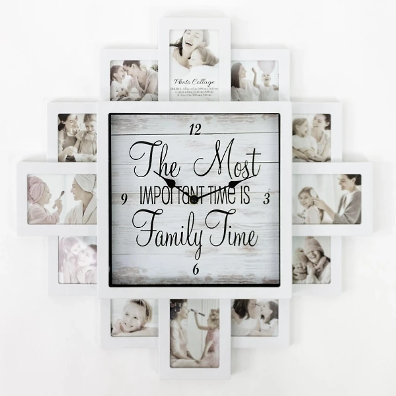 White 12 Photo Frame Collage Family Time Clock
