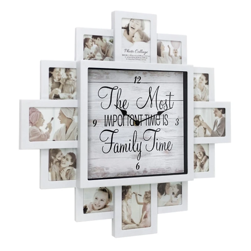 White 12 Photo Frame Collage Family Time Clock