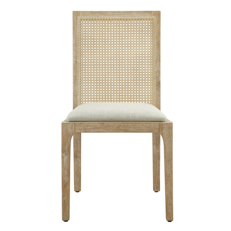 Cane Back Upholstered Wood Dining Chairs, Set of 2