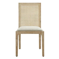 Cane Back Upholstered Wood Dining Chairs, Set of 2