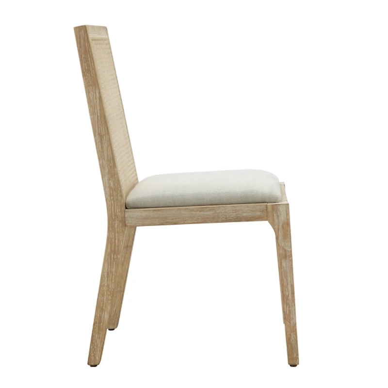 Cane Back Upholstered Wood Dining Chairs, Set of 2