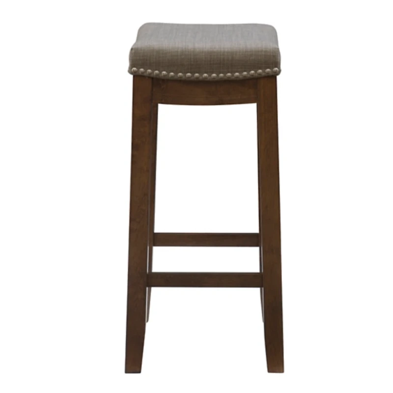 Walnut Wood Counter Stool with Gray Cushion