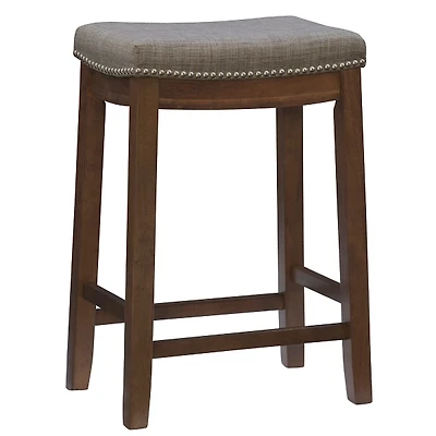 Walnut Wood Counter Stool with Gray Cushion