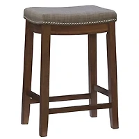 Walnut Wood Counter Stool with Gray Cushion