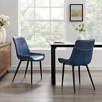 Blue Faux Leather Stitched Chairs, Set of 2