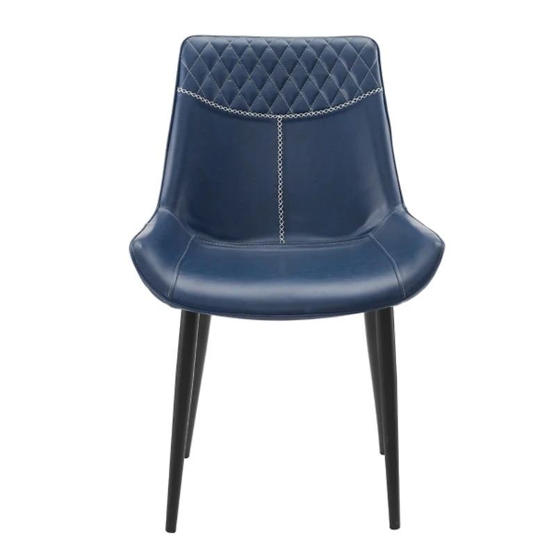 Blue Faux Leather Stitched Chairs, Set of 2