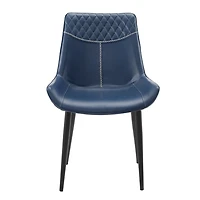 Blue Faux Leather Stitched Chairs, Set of 2