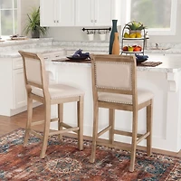 Natural Upholstered Wood Frame Counter Stool