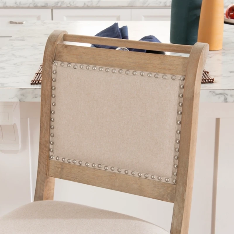 Natural Upholstered Wood Frame Counter Stool