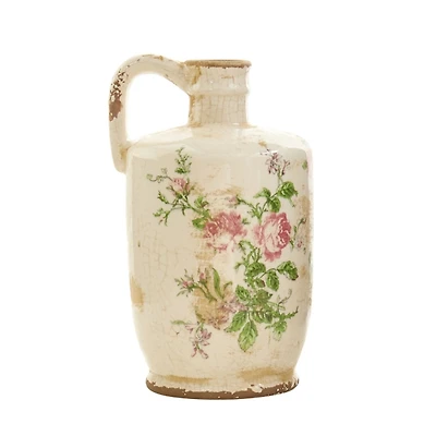 Shabby Chic Ivory Floral Pitcher Vase