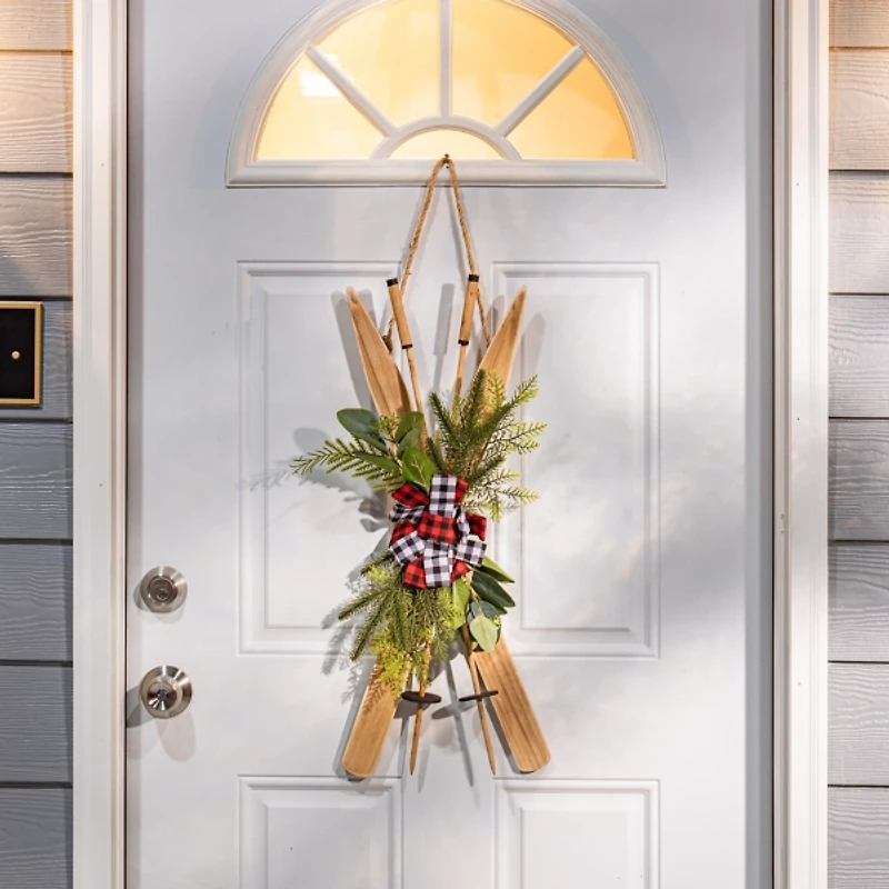 Winter Greenery Ski Wall Plaque