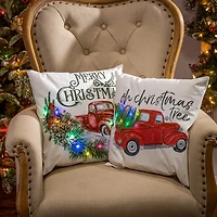 Red Truck LED Christmas Tree Pillow, Set of 2